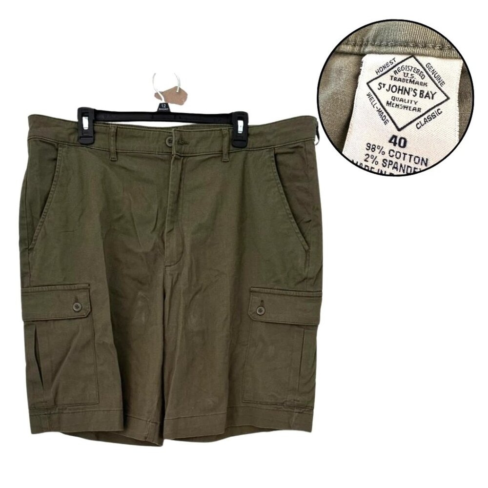 St. John’s Bay Men’s 40 Olive Green Cargo Shorts Classic Fit Cotton Casual
